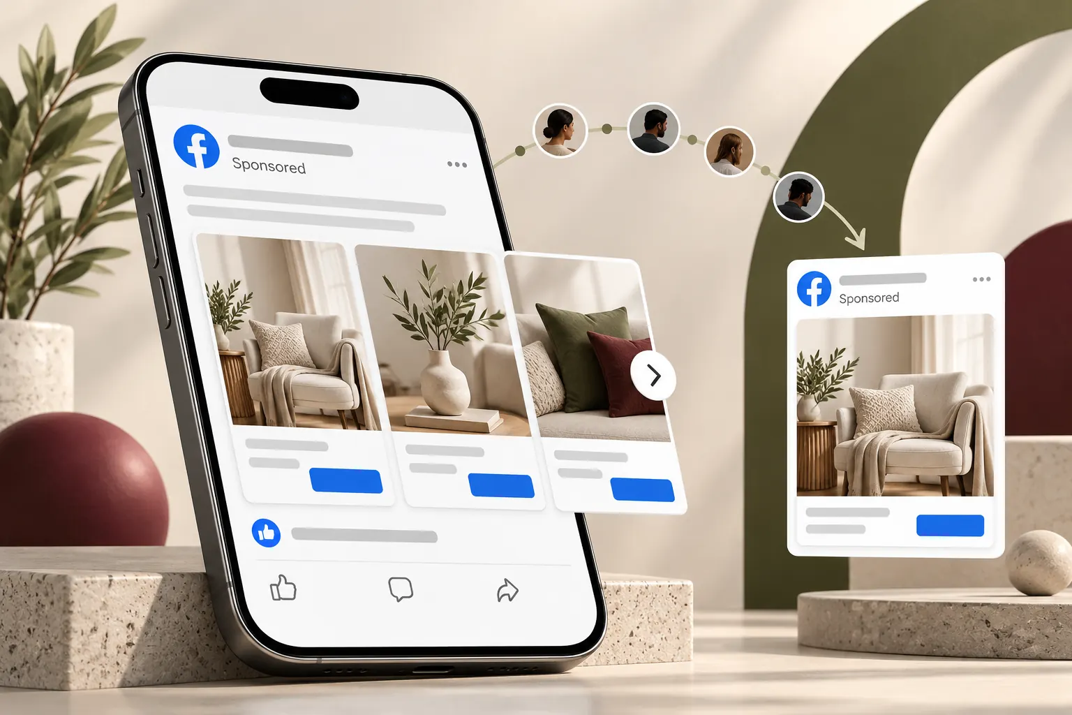 Illustration: a Facebook carousel ad retargeting people who viewed products