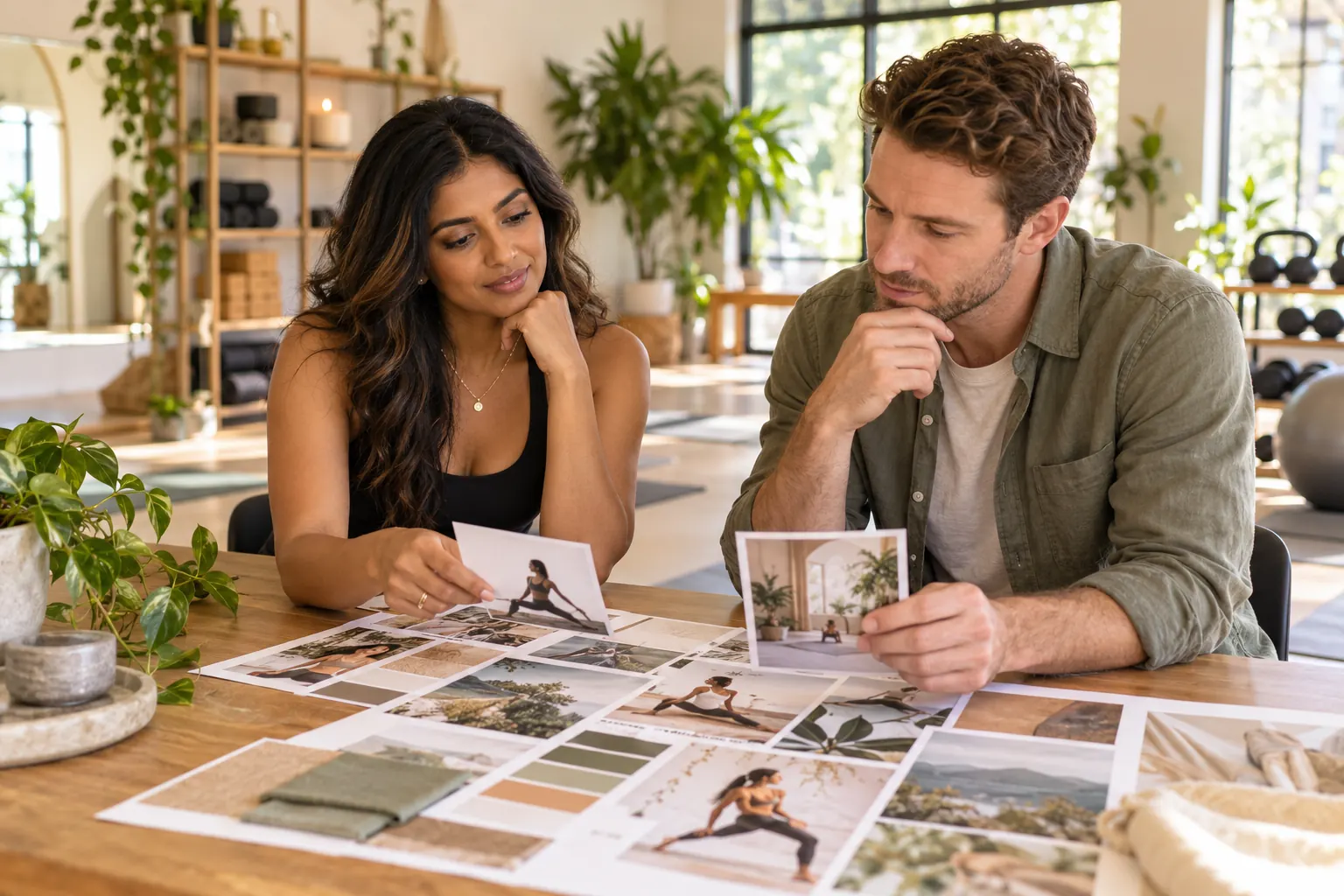 Fitness studio owner planning a campaign with a consultant