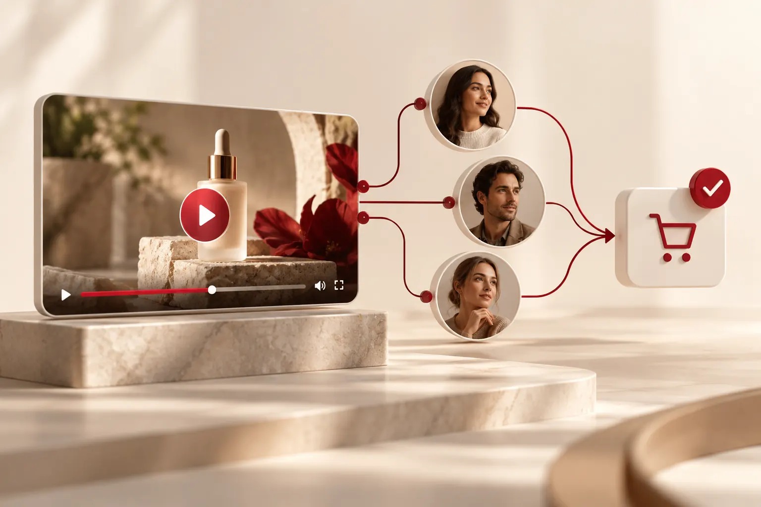 Illustration: a video ad reaching three audiences and leading to purchases