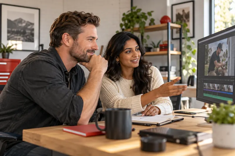 A specialist walking business owners through their advertising plan